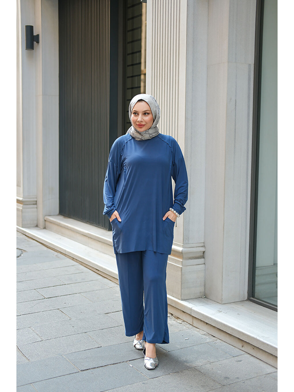 Kadın Parça Detay İkili Takım İndigo Mavi-2