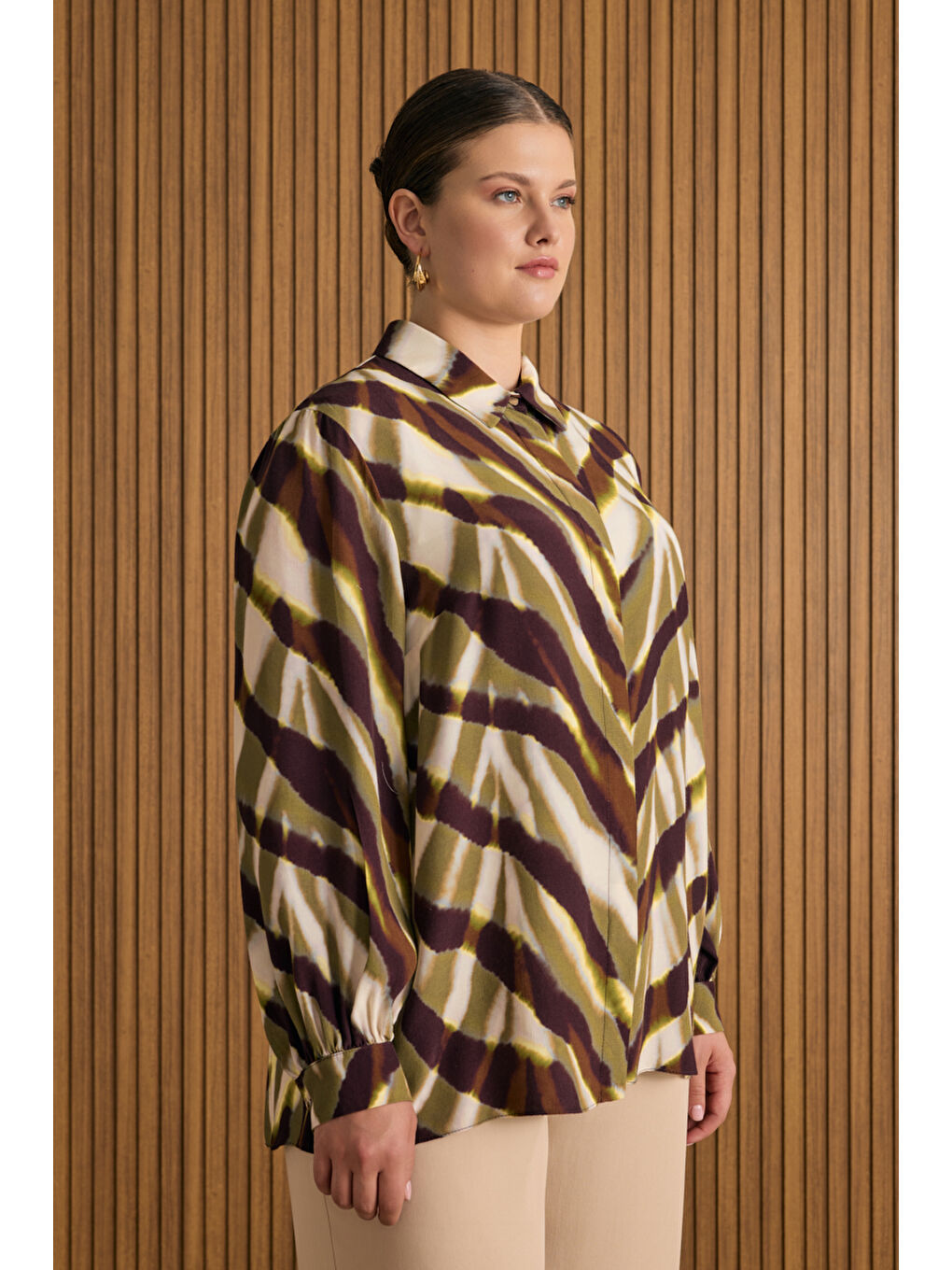 Yeşil Desenli Viscon Bluz-4