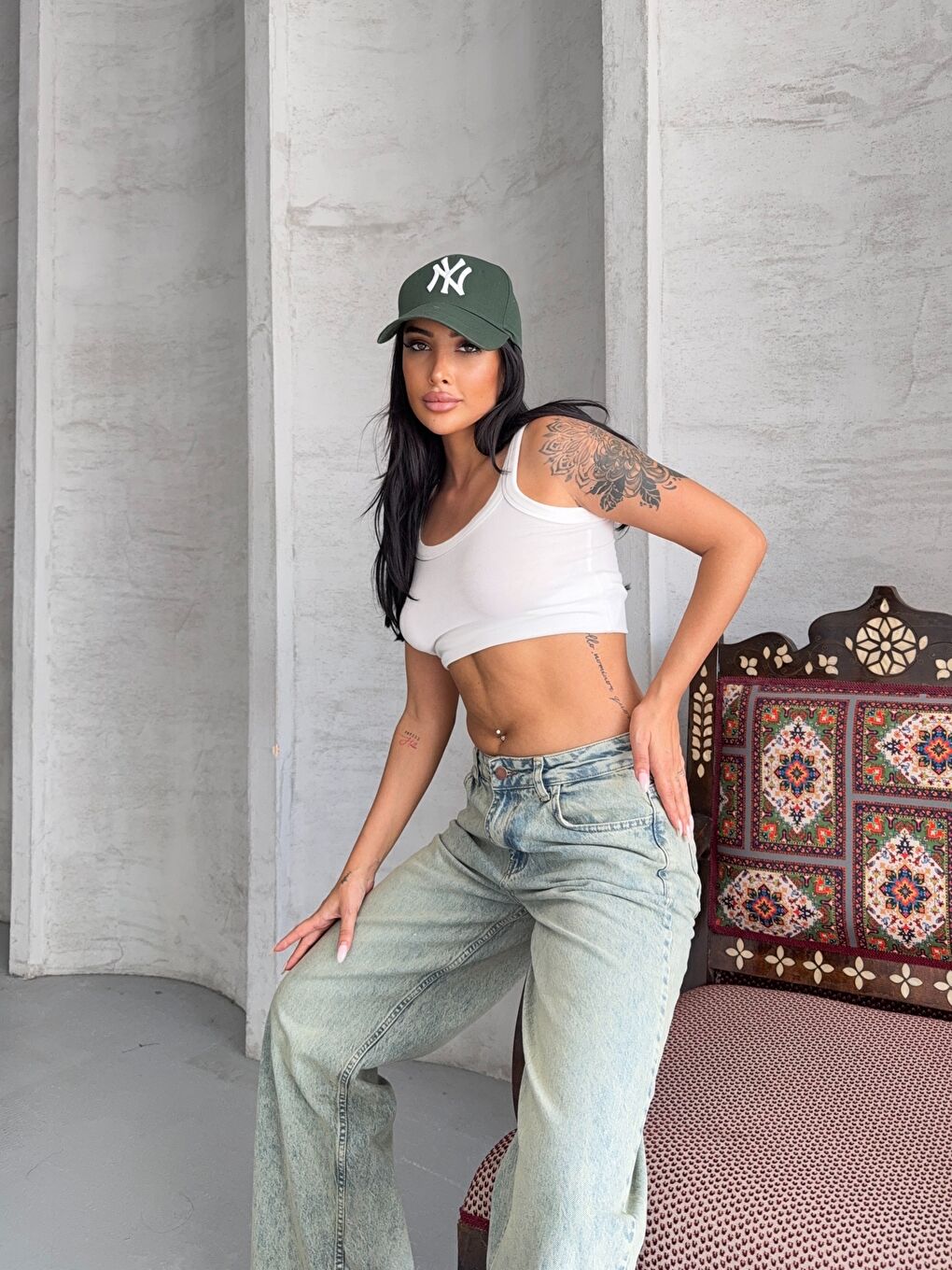 Yüksek Bel Açık Mavi Wide Leg Jean Pantolon-2