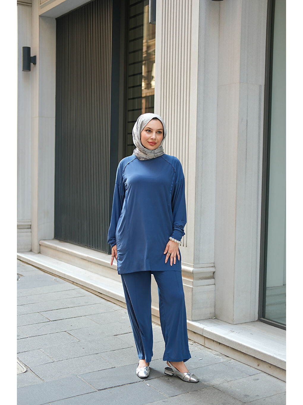 Kadın Parça Detay İkili Takım İndigo Mavi-4