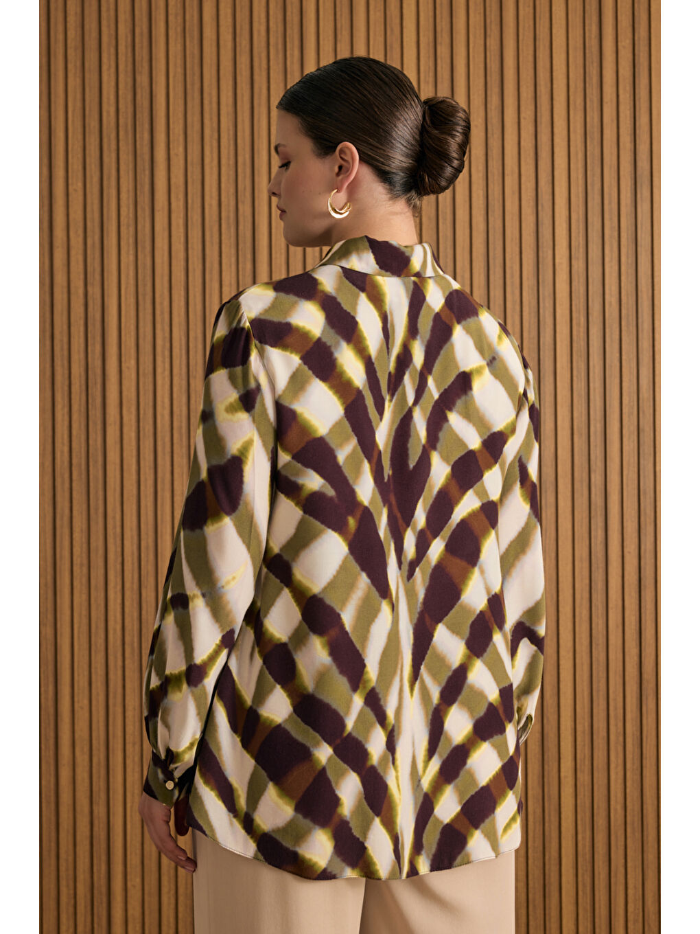 Yeşil Desenli Viscon Bluz-5