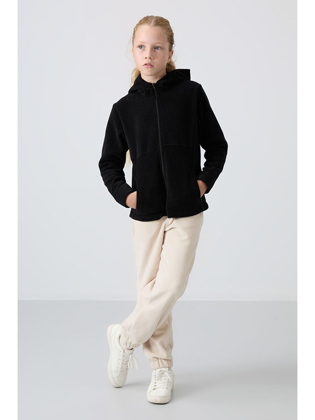 Standart Fit Kapüşonlu 2li Paket Siyah-Koyu Bej Kız Çocuk Sweatshirt - 75152-2