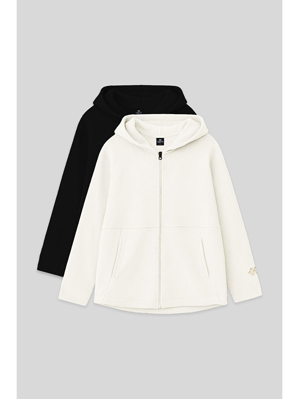 Standart Fit Kapüşonlu 2li Paket Siyah-Ekru Kız Çocuk Sweatshirt - 75152