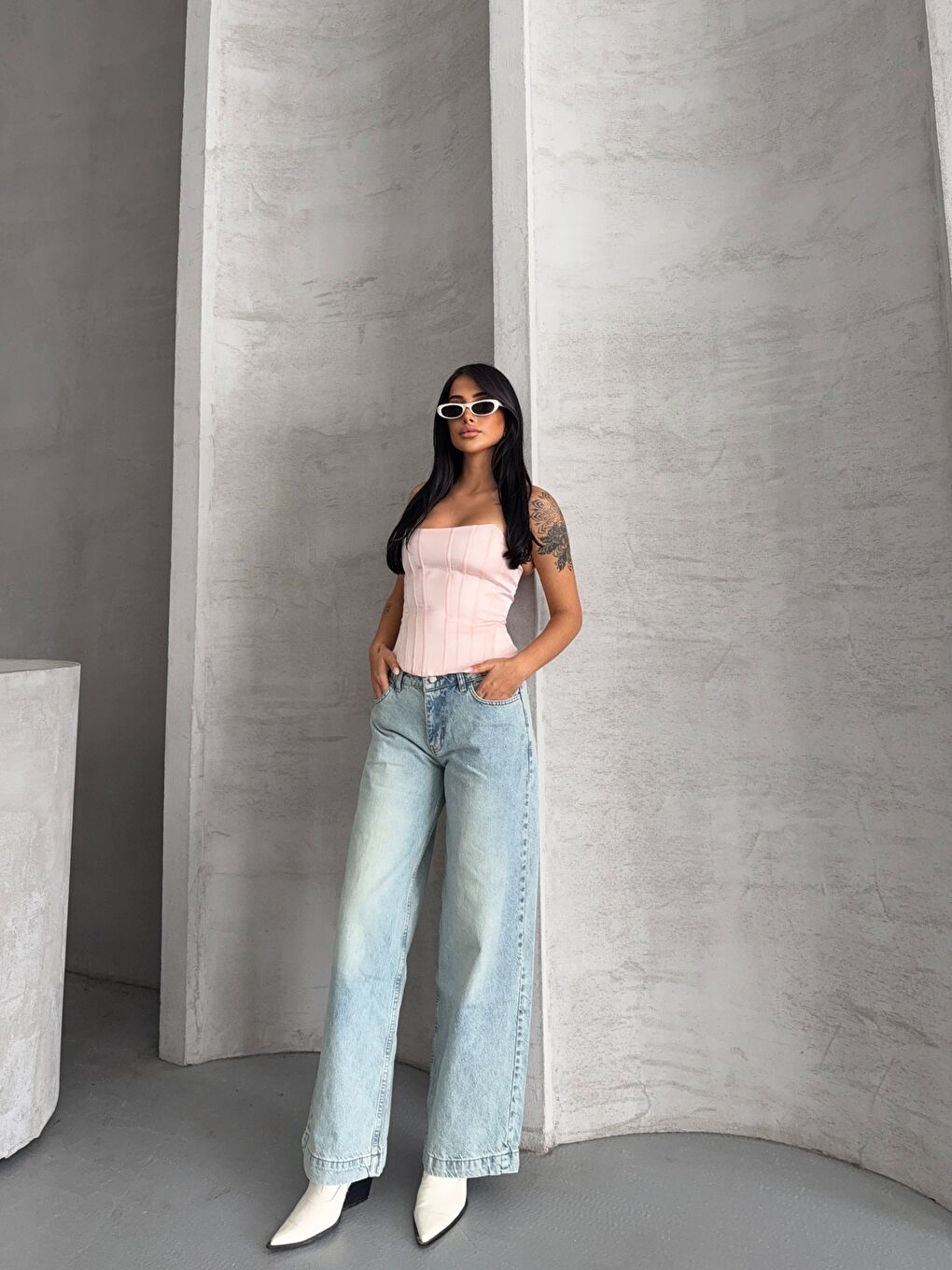 Açık Mavi Yüksek Bel Wide Leg Jean-2