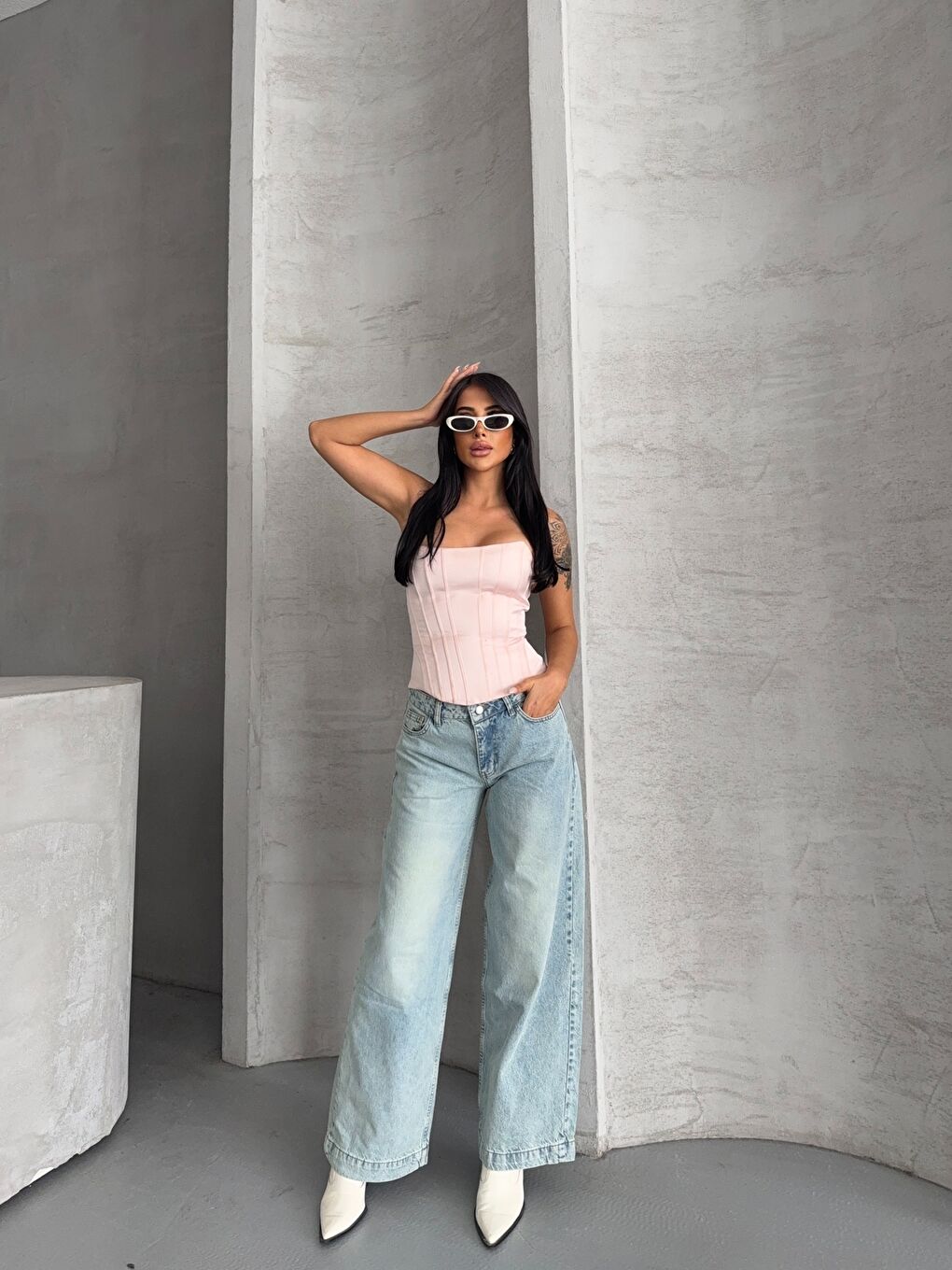 Açık Mavi Yüksek Bel Wide Leg Jean-3