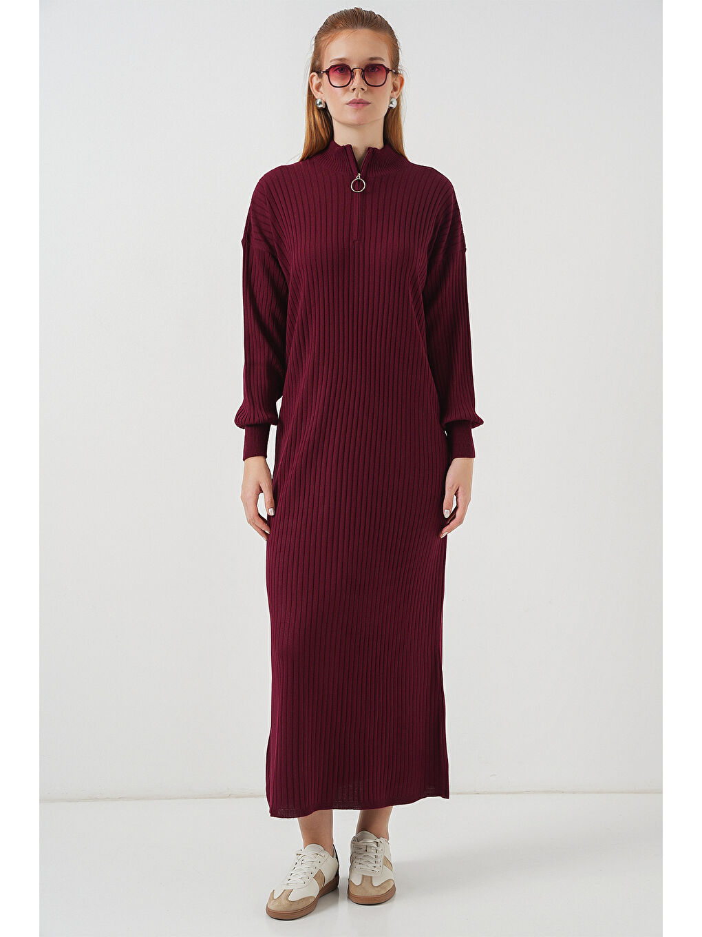 15839 Boydan Triko Elbise - Y.Bordo-3