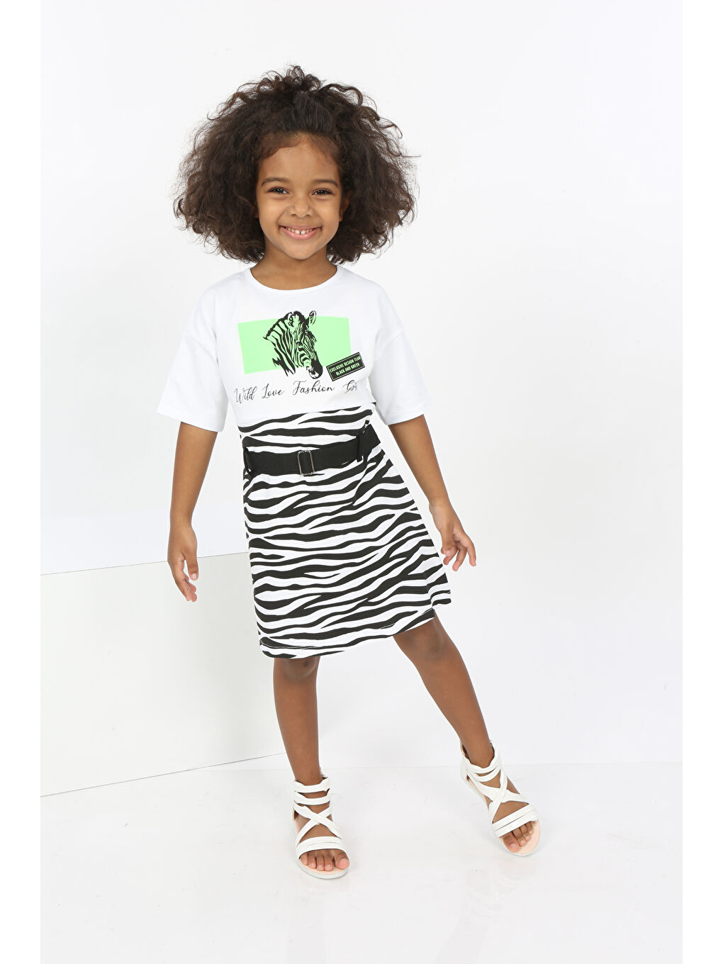 Toontoykids Beyaz Kız Çocuk Zebra Baskılı Elbise - 1