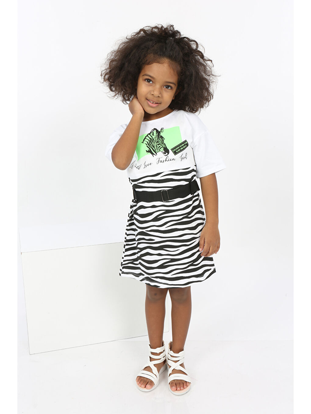 Toontoykids Beyaz Kız Çocuk Zebra Baskılı Elbise - 3