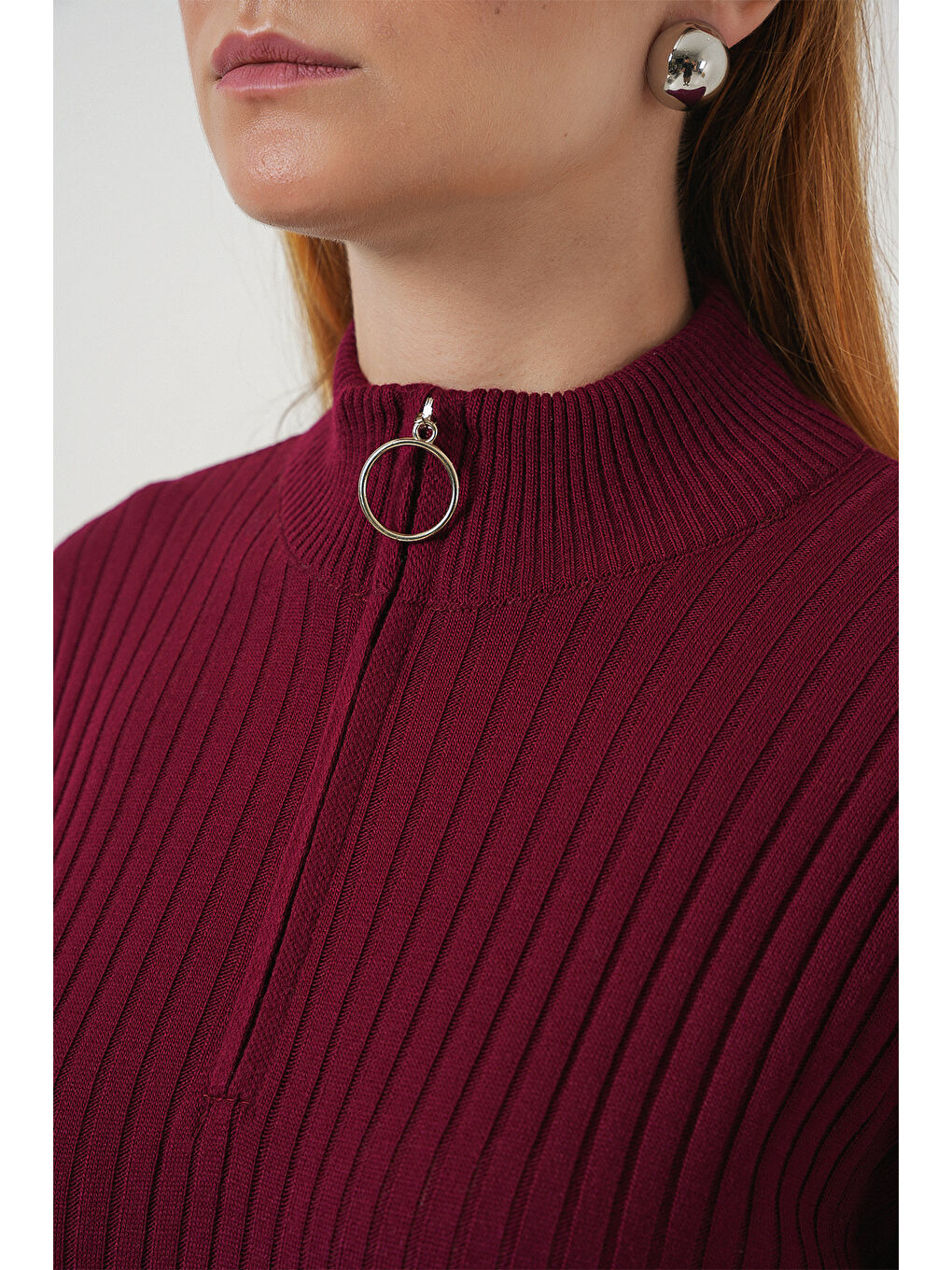 15839 Boydan Triko Elbise - Y.Bordo-4