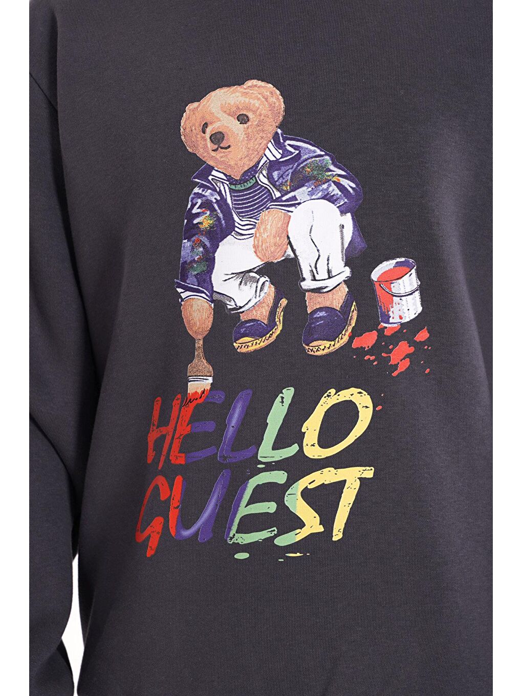 Gri Hello Guest Baskılı Füme Renk Erkek Çocuk Sweat-2