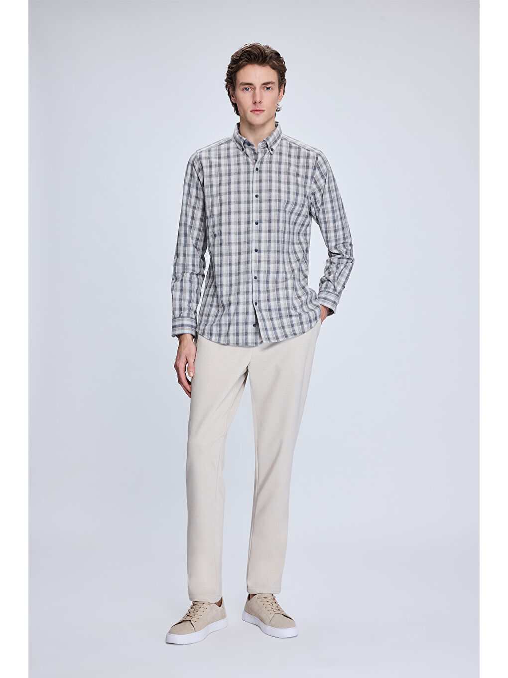 Bej Taş Dinamik Fit Desenli Yandan Cepli Casual Jogger Pantolon-1