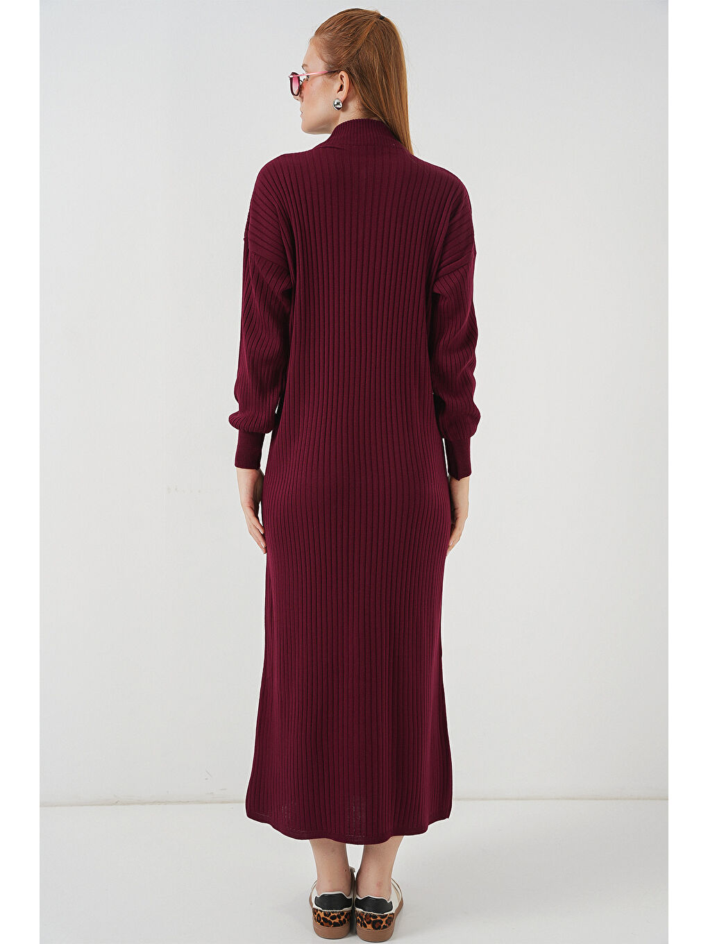 15839 Boydan Triko Elbise - Y.Bordo-5