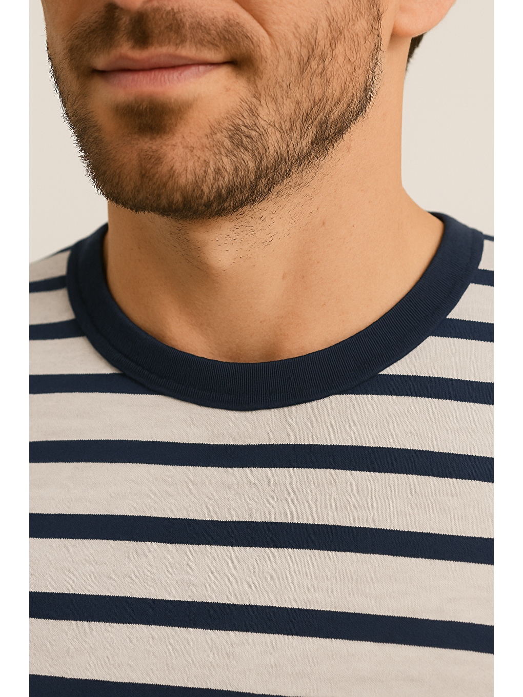 Erkek Pamuklu Lacivert Çizgili Şort Takım-2