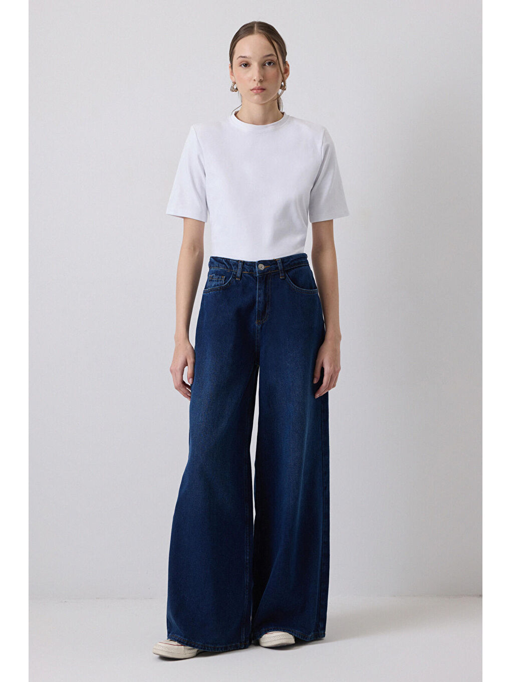 Mavi Bol Paça Denim Pantolon