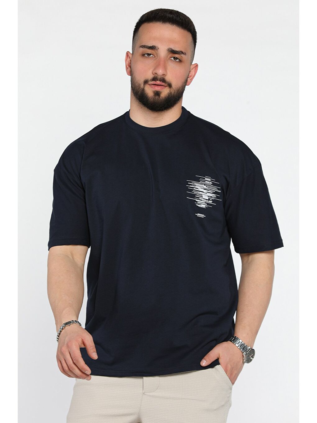 Lacivert Baskılı Bisiklet Yaka Erkek Tişört
