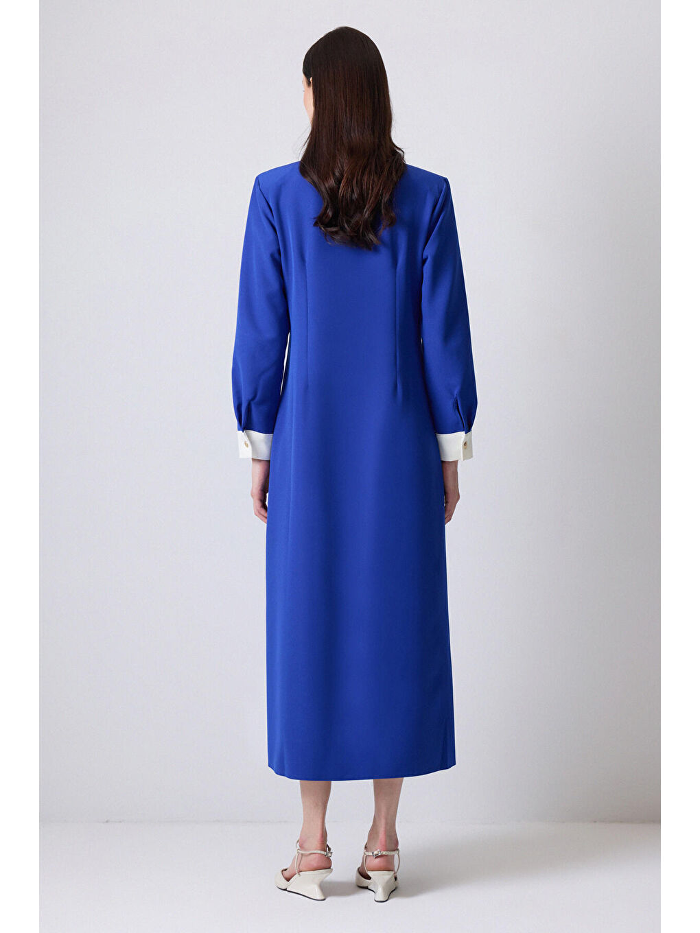 Mavi Gold Düğmeli Krep Elbise-2