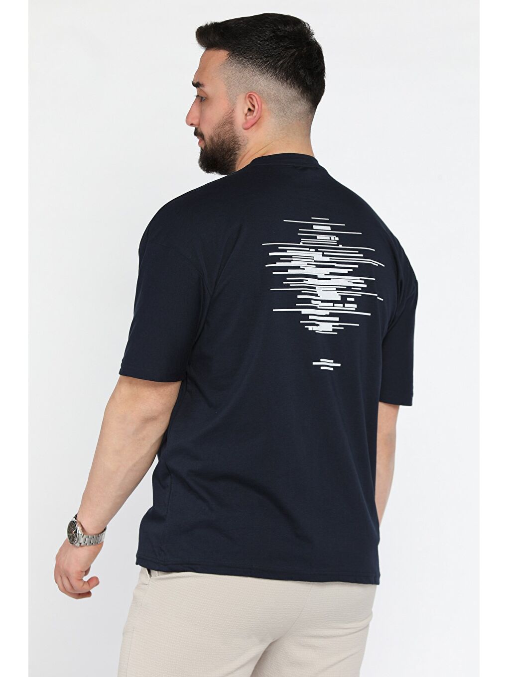 Lacivert Baskılı Bisiklet Yaka Erkek Tişört-2
