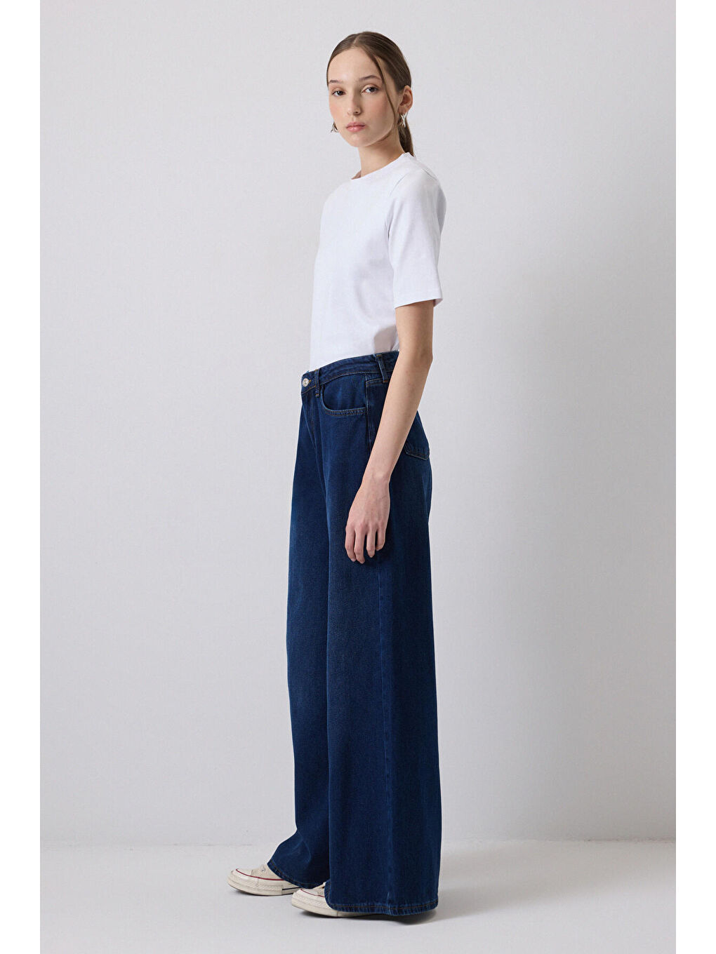 Mavi Bol Paça Denim Pantolon-2