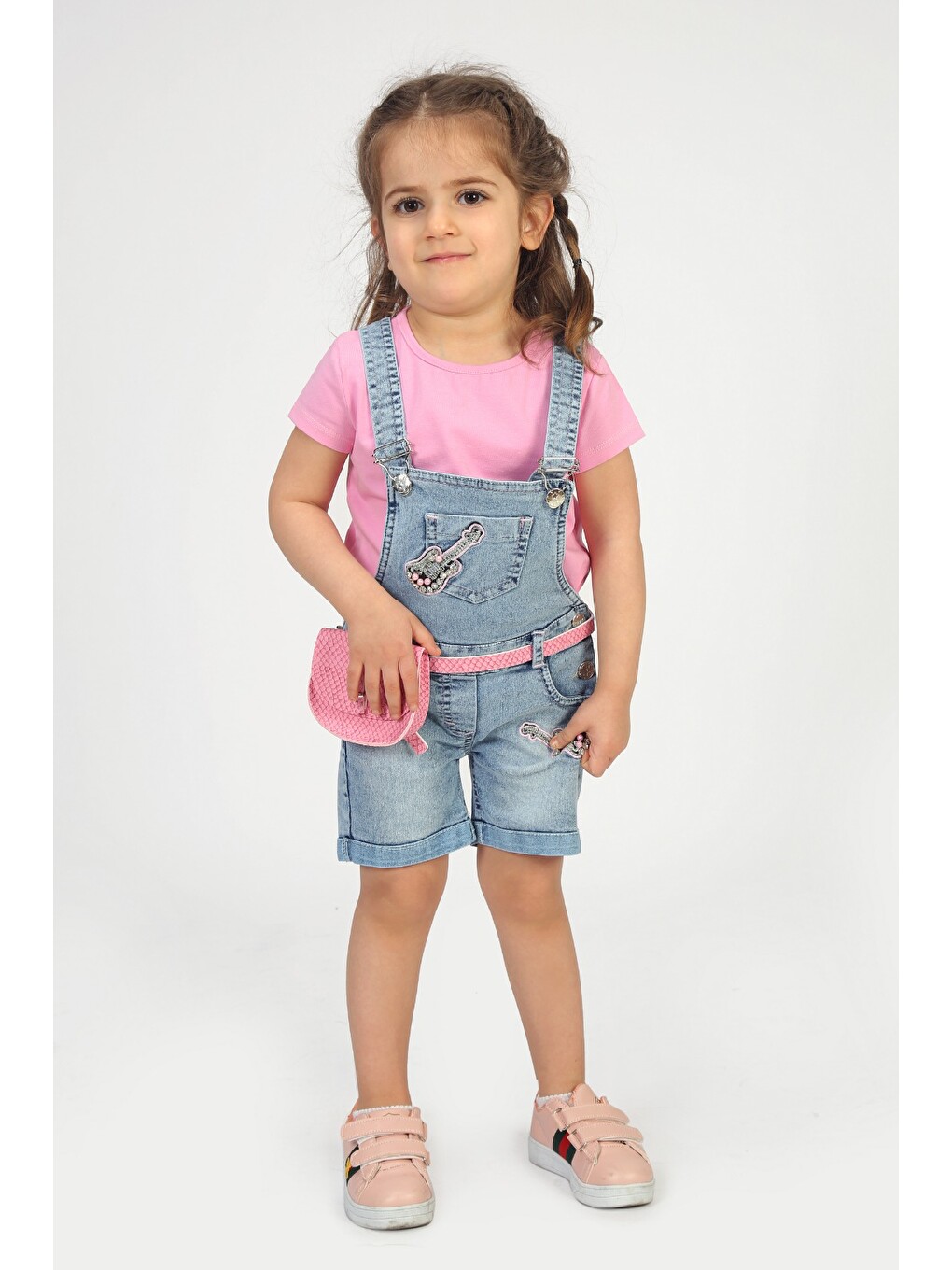 Pembe Kız Bebek Salopet Çantalı Gitar Nakışlı Jean-2