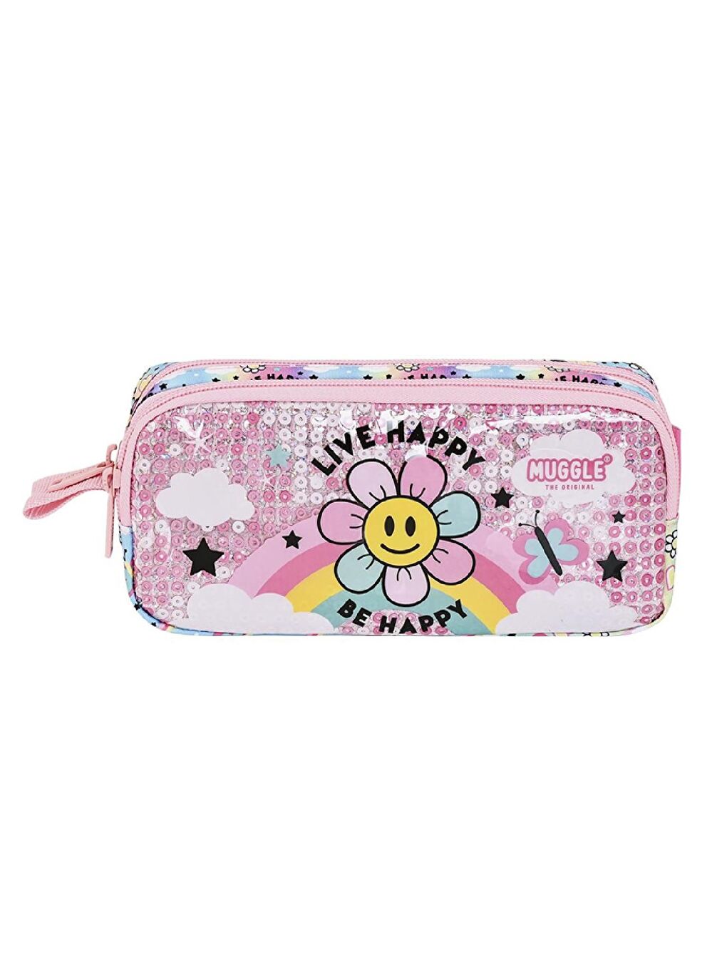 Muggle 2 Bölmeli Live Happy Pembe Kalemlik (MU-9006)
