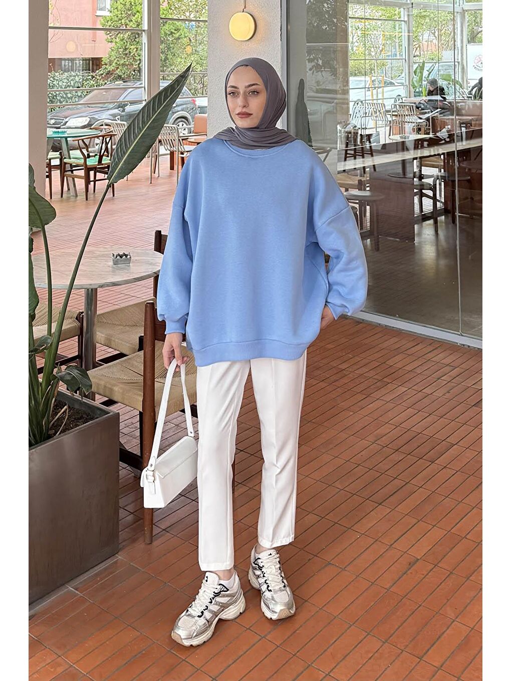 Jasmin Bisiklet Yaka Oversize Sweat Bebe Mavisi
