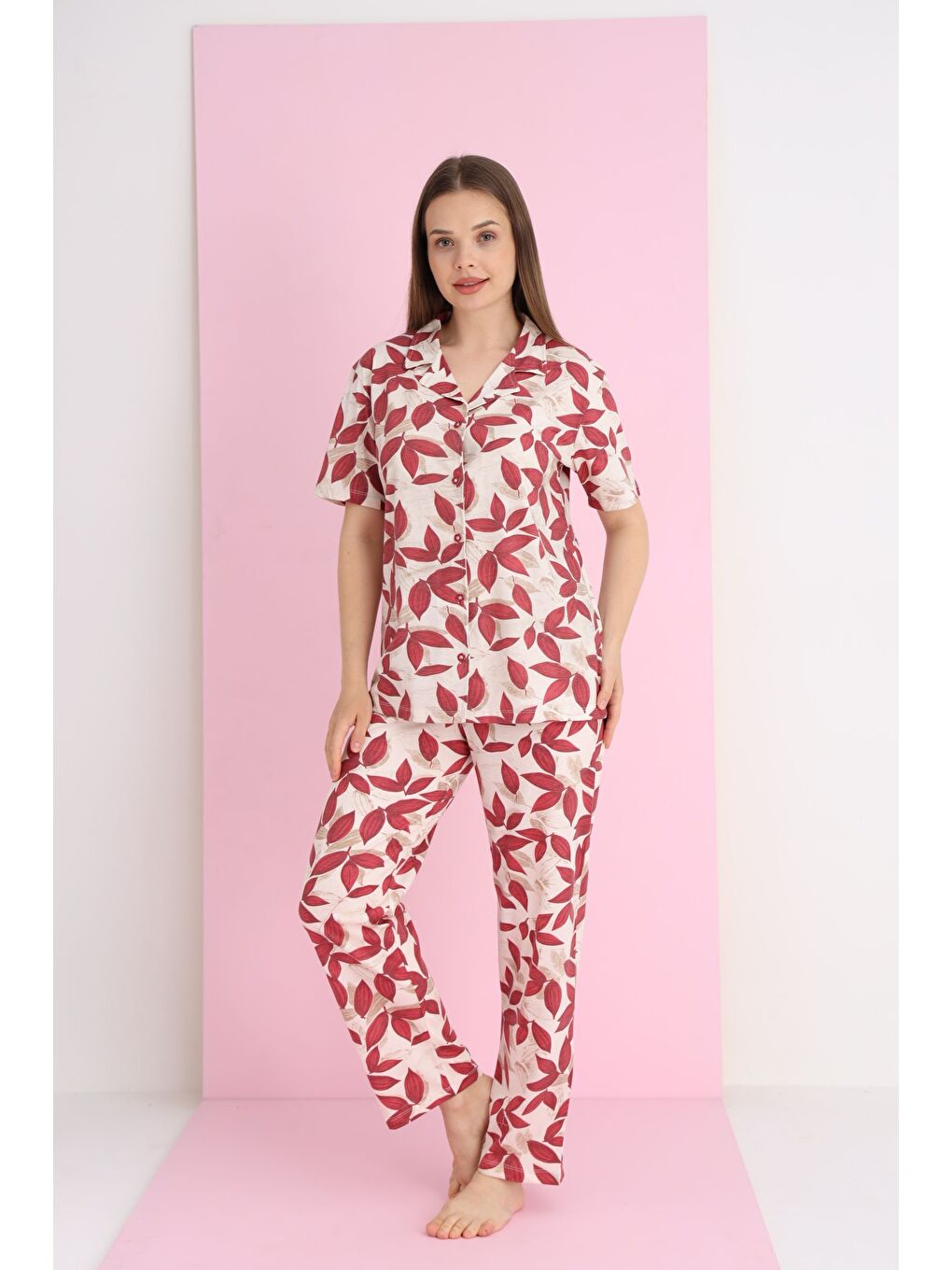 Bej Penye Düğmeli Pijama Takımı 7096-26-1