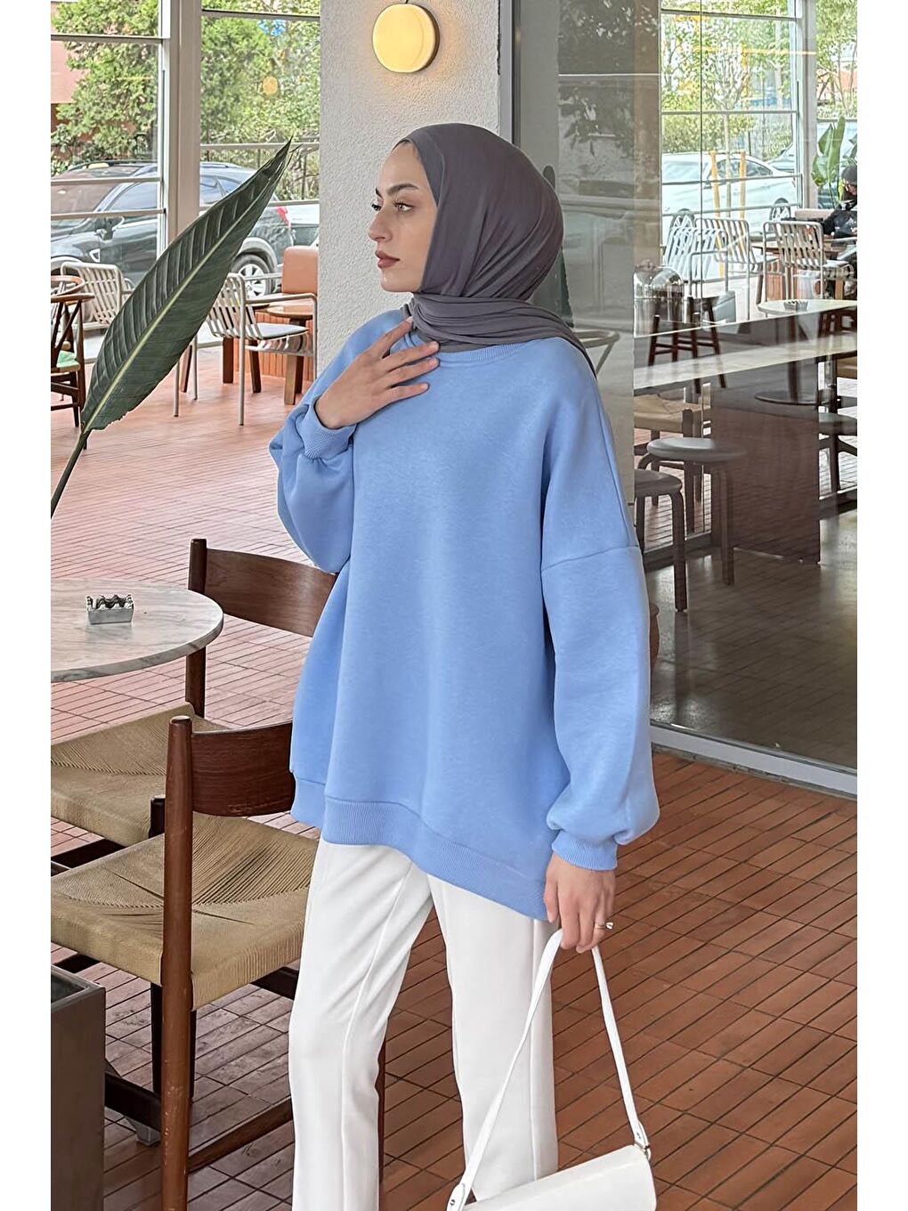 Jasmin Bisiklet Yaka Oversize Sweat Bebe Mavisi-1