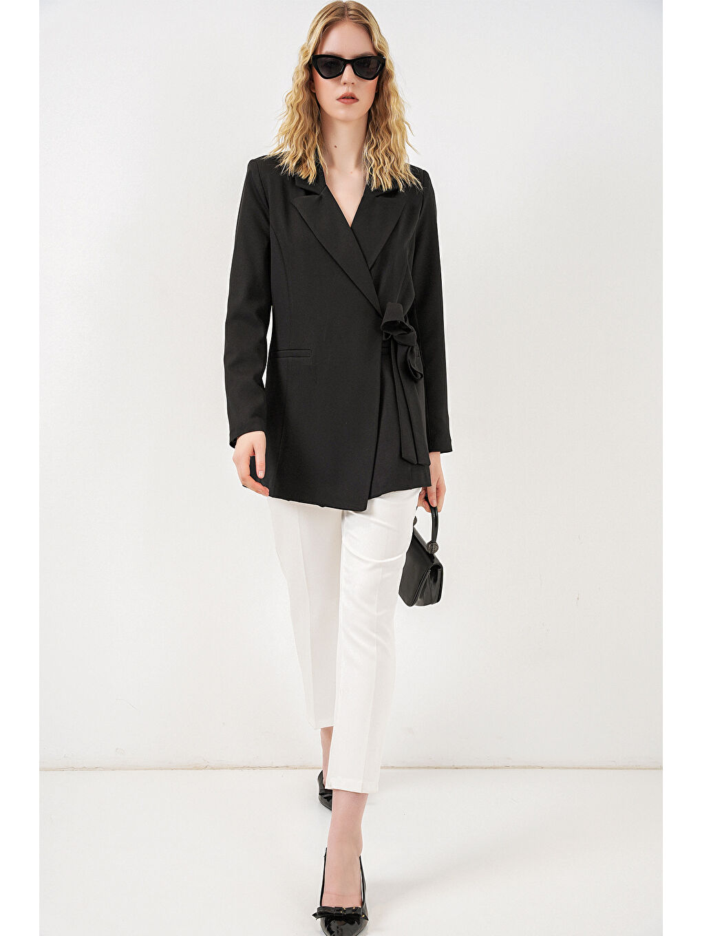 Kadın Yandan Bağlamalı Blazer Ceket 0750 - Siyah-1
