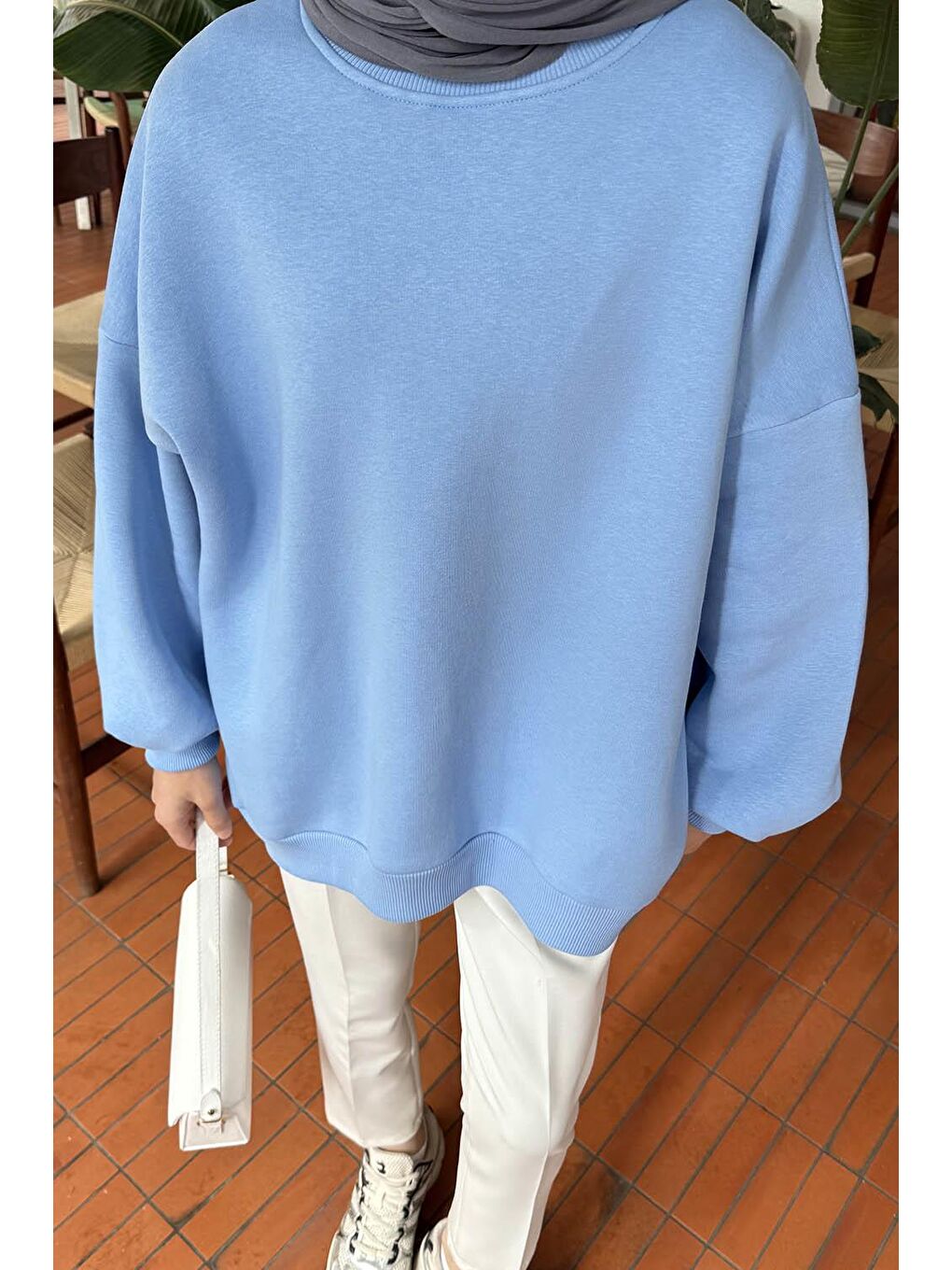 Jasmin Bisiklet Yaka Oversize Sweat Bebe Mavisi-2