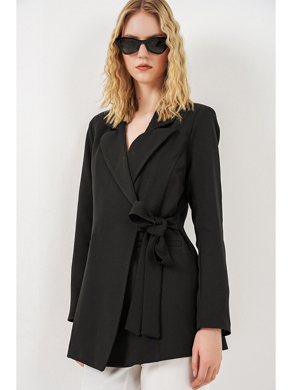 Kadın Yandan Bağlamalı Blazer Ceket 0750 - Siyah-2
