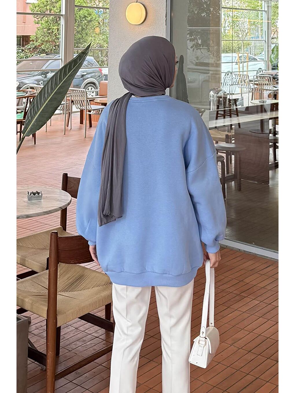 Jasmin Bisiklet Yaka Oversize Sweat Bebe Mavisi-3