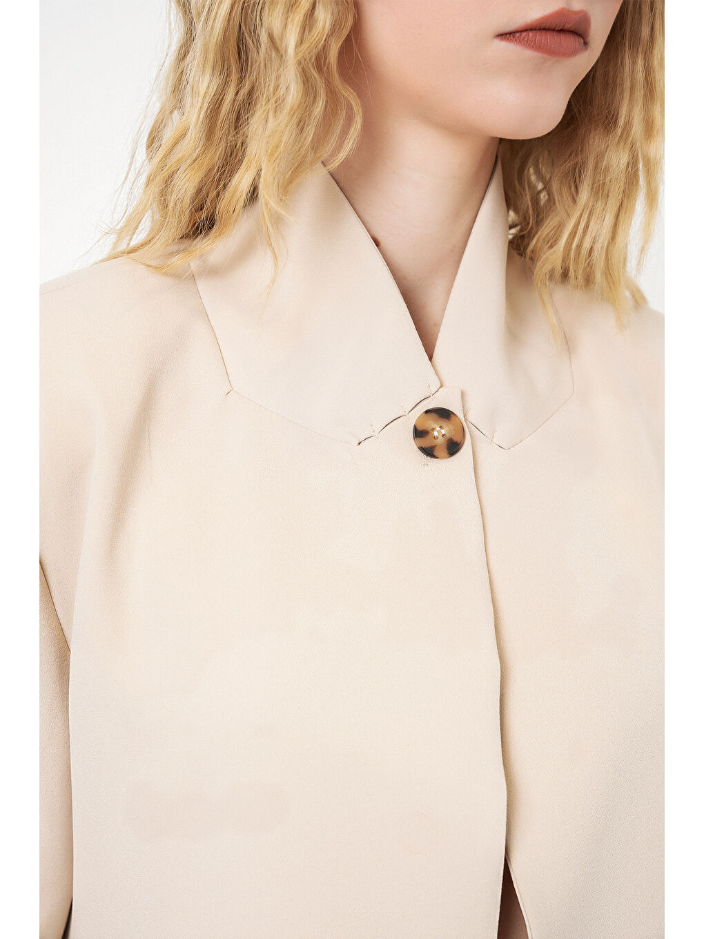 Kadın Tek Düğmeli Oversize Blazer Ceket 0749 - Bej-3
