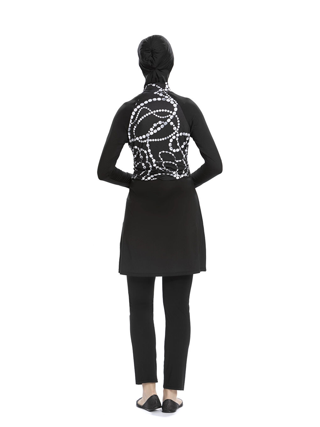 Kadın Siyah Beyaz Desenli Uzun Kollu Tam Kapalı Tesettür Mayo HZL25S-AR259/01-1