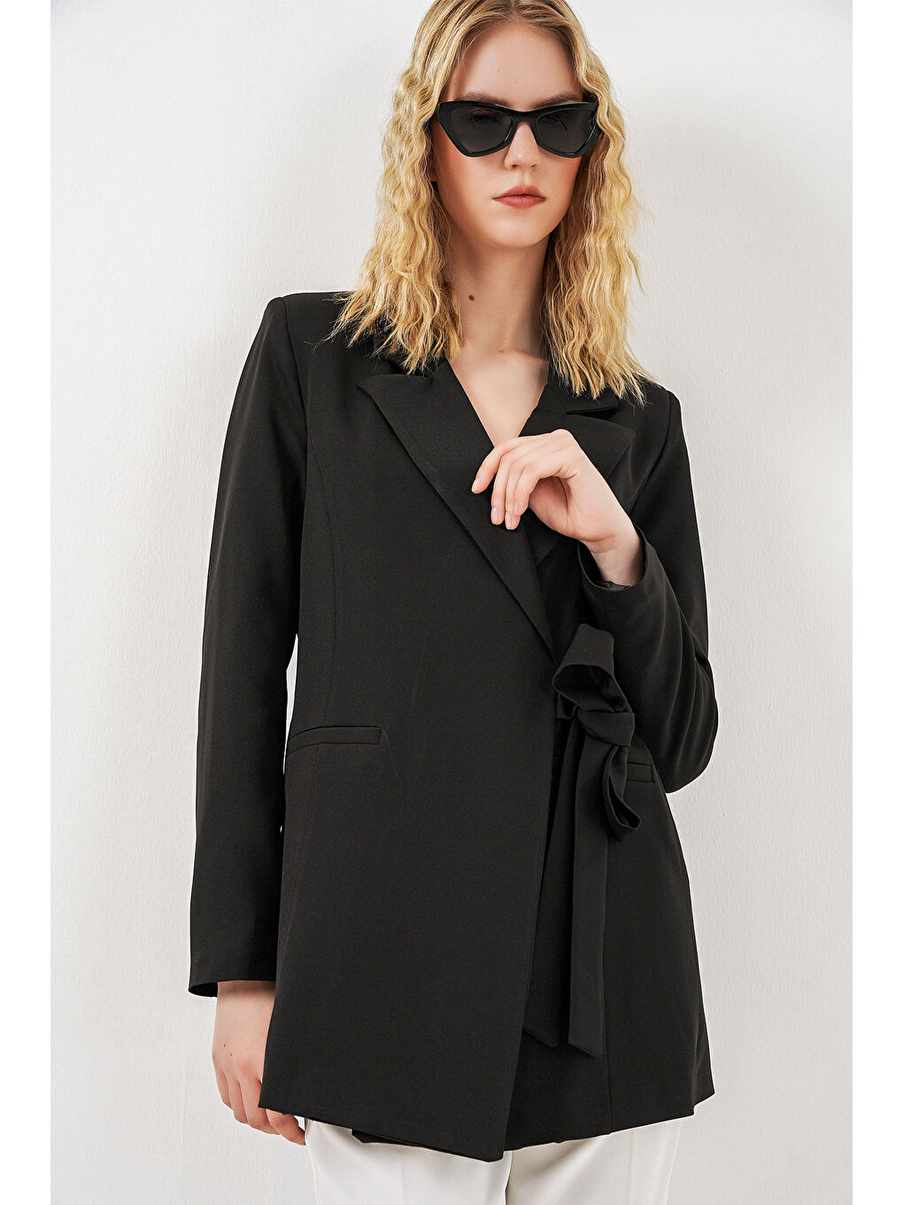 Kadın Yandan Bağlamalı Blazer Ceket 0750 - Siyah-3