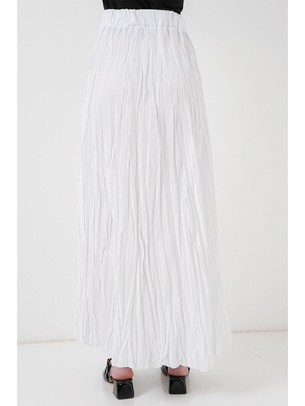 Kadın Uzun Kırışık Etek 8042 - Beyaz-5