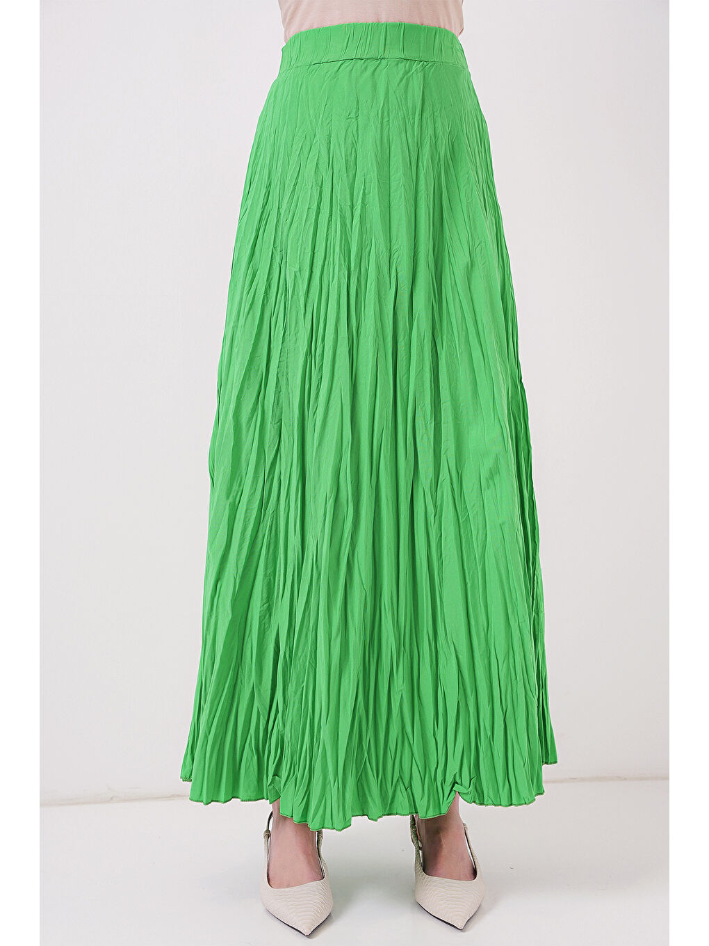 Kadın Uzun Kırışık Etek 8042 - Yeşil-1