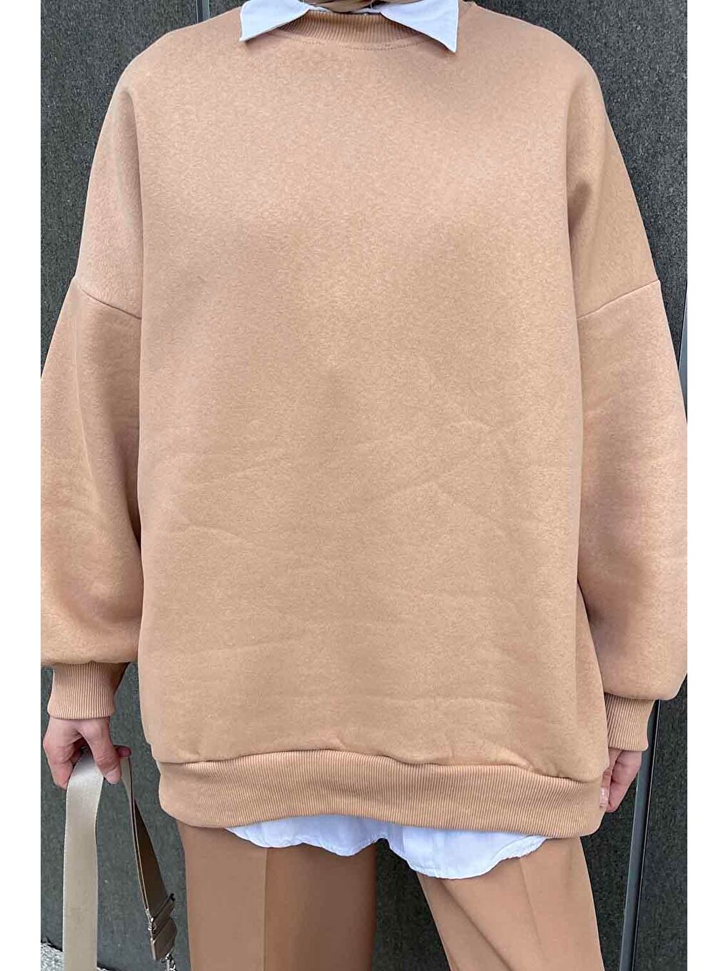 Kahverengi Jasmin Bisiklet Yaka Oversize Sweat Sütlü Kahve-2