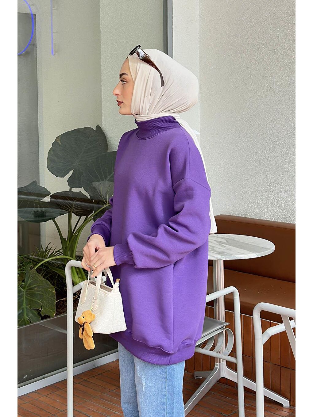 Üç İplikli Yarım Balıkçı Yakalı Basic Tunik Mor-1