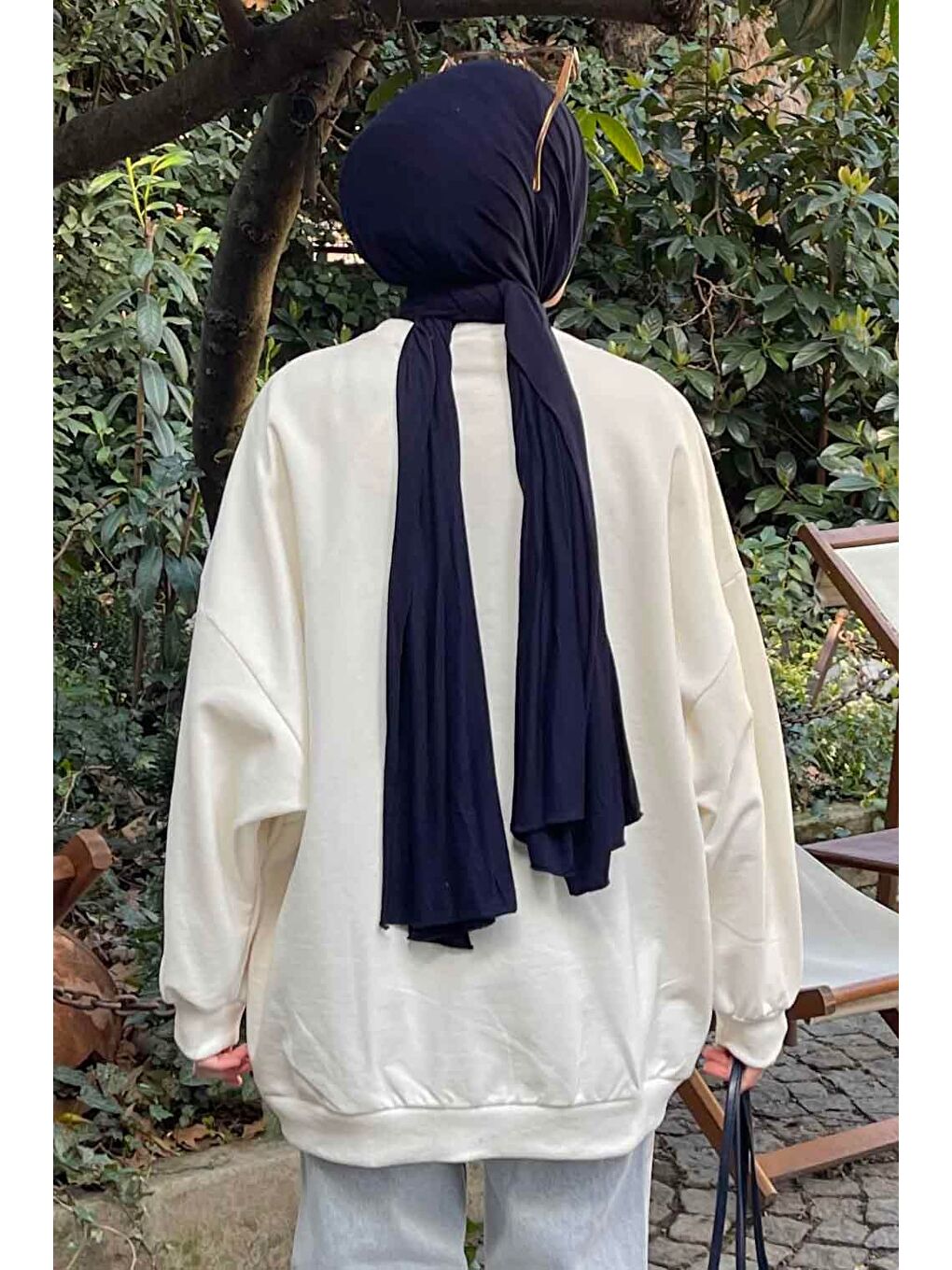 Balon Kol Yaka Ve Etek Ucu Manşetli Bol Sweat Ekru-3