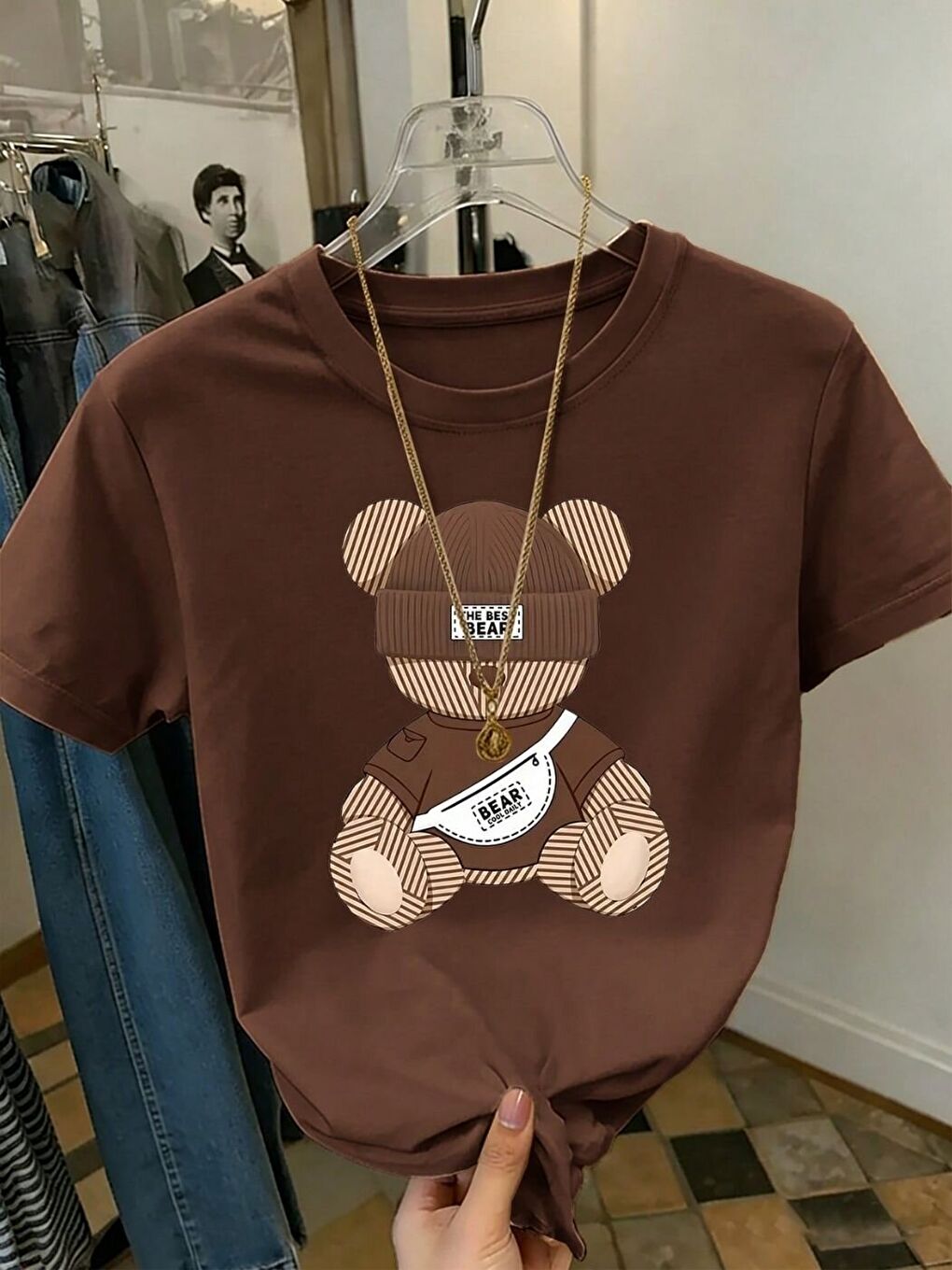 Kahverengi Kadın Kahve XBear Baskı Regular Fit Tişört-1