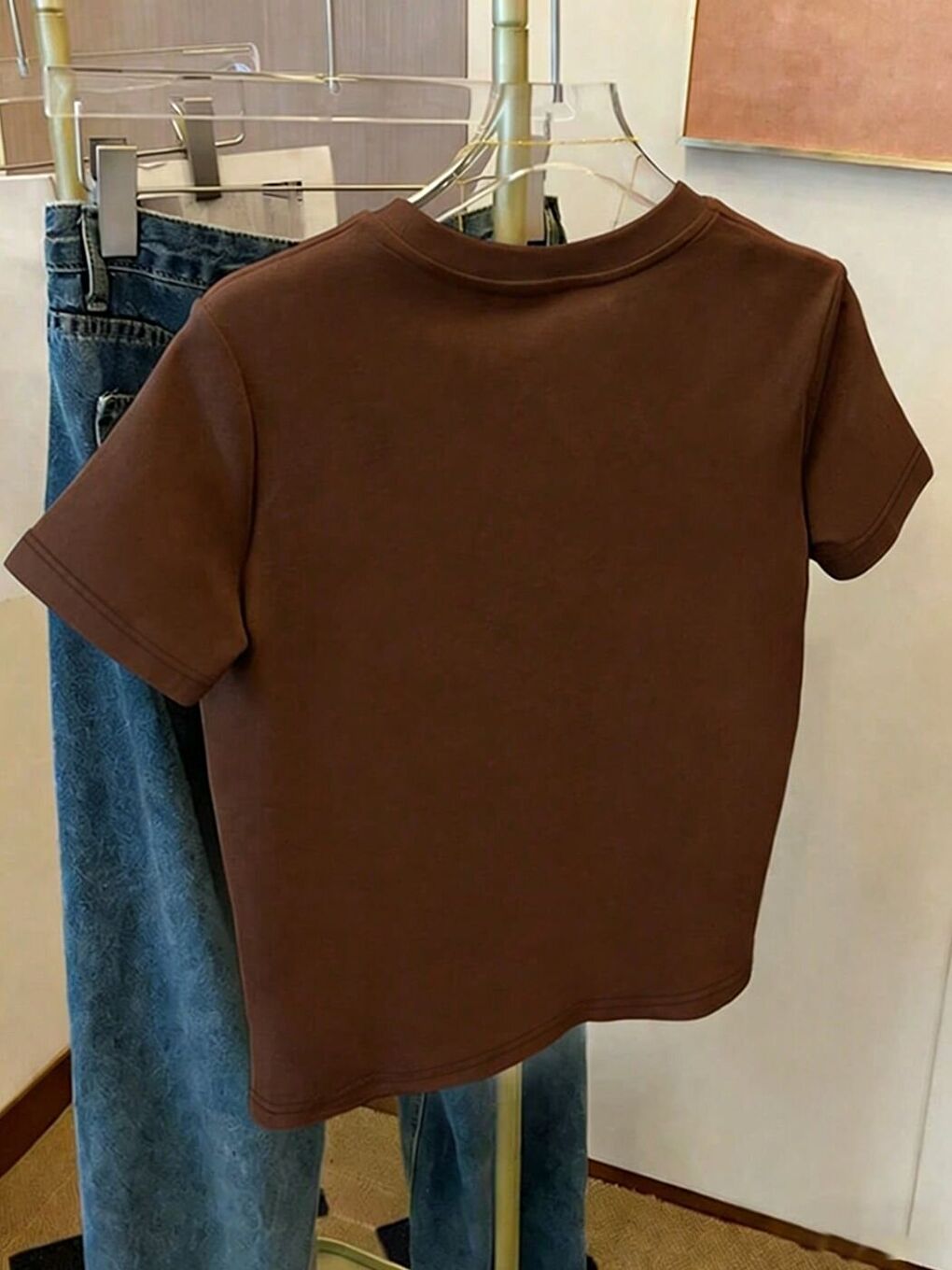 Kahverengi Kadın Kahve XBear Baskı Regular Fit Tişört-2