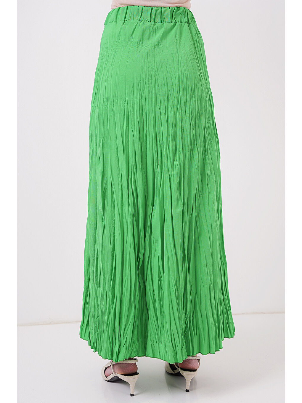 Kadın Uzun Kırışık Etek 8042 - Yeşil-5