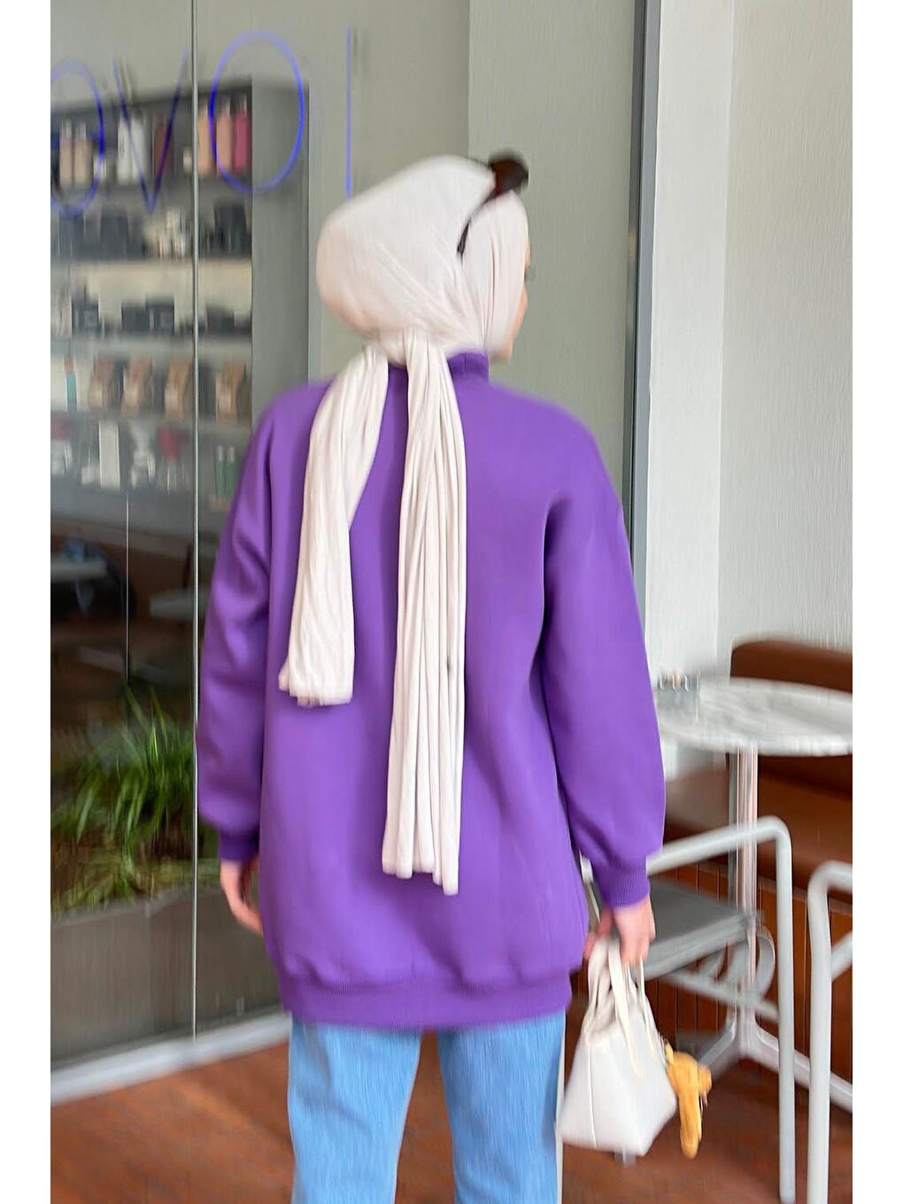 Üç İplikli Yarım Balıkçı Yakalı Basic Tunik Mor-3