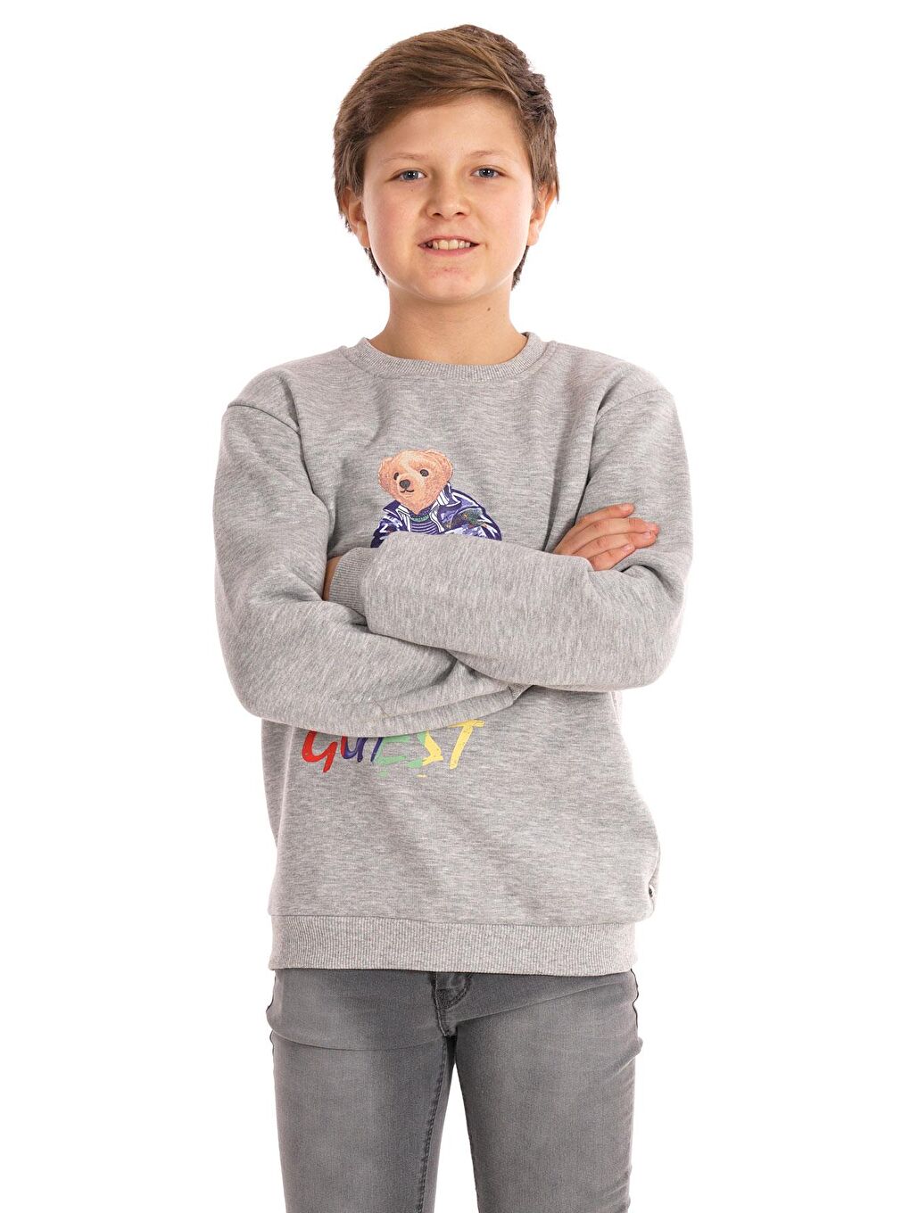 Hello Guest Baskılı Gri Renk Erkek Çocuk Sweat-3