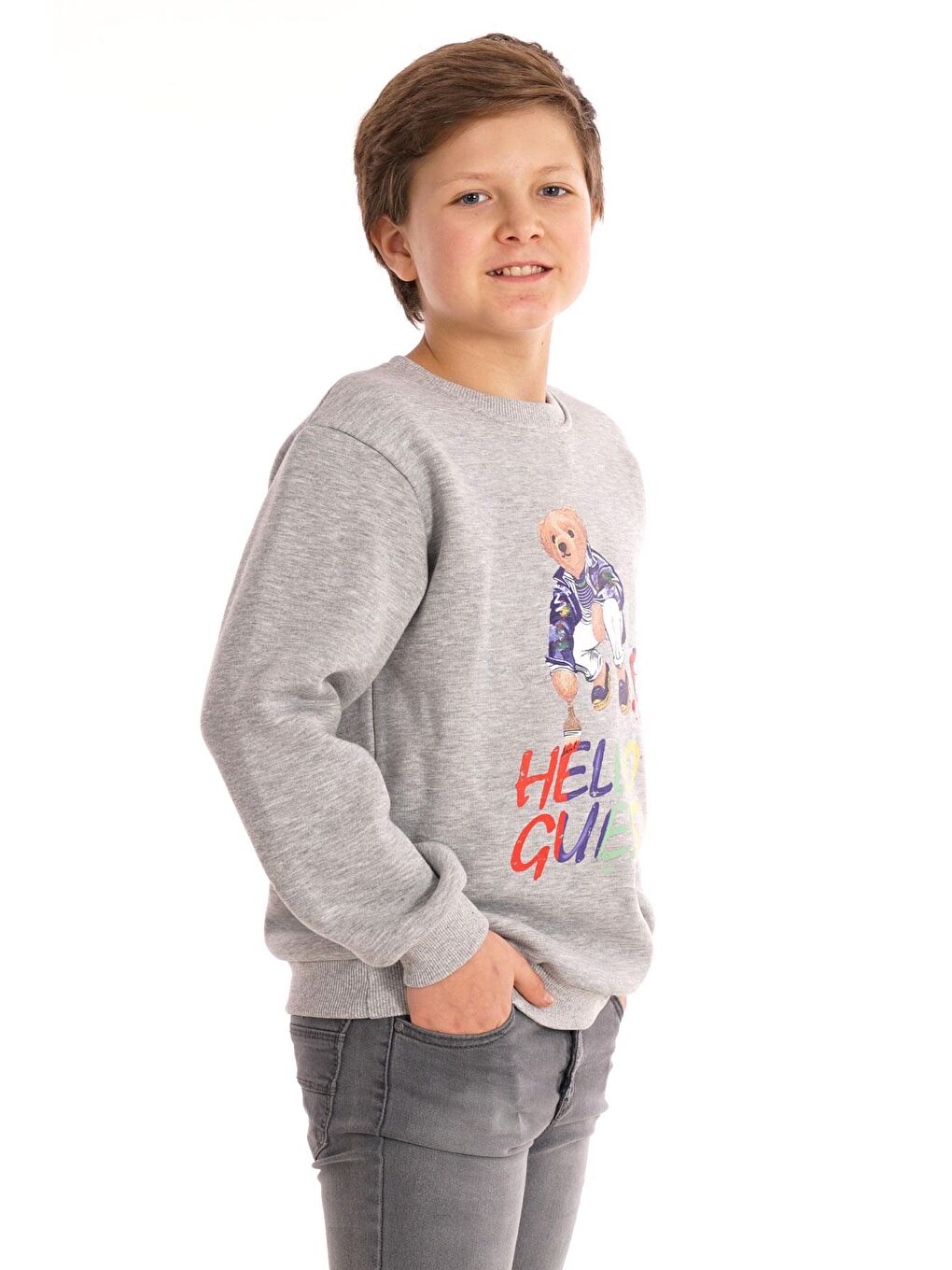 Hello Guest Baskılı Gri Renk Erkek Çocuk Sweat-4