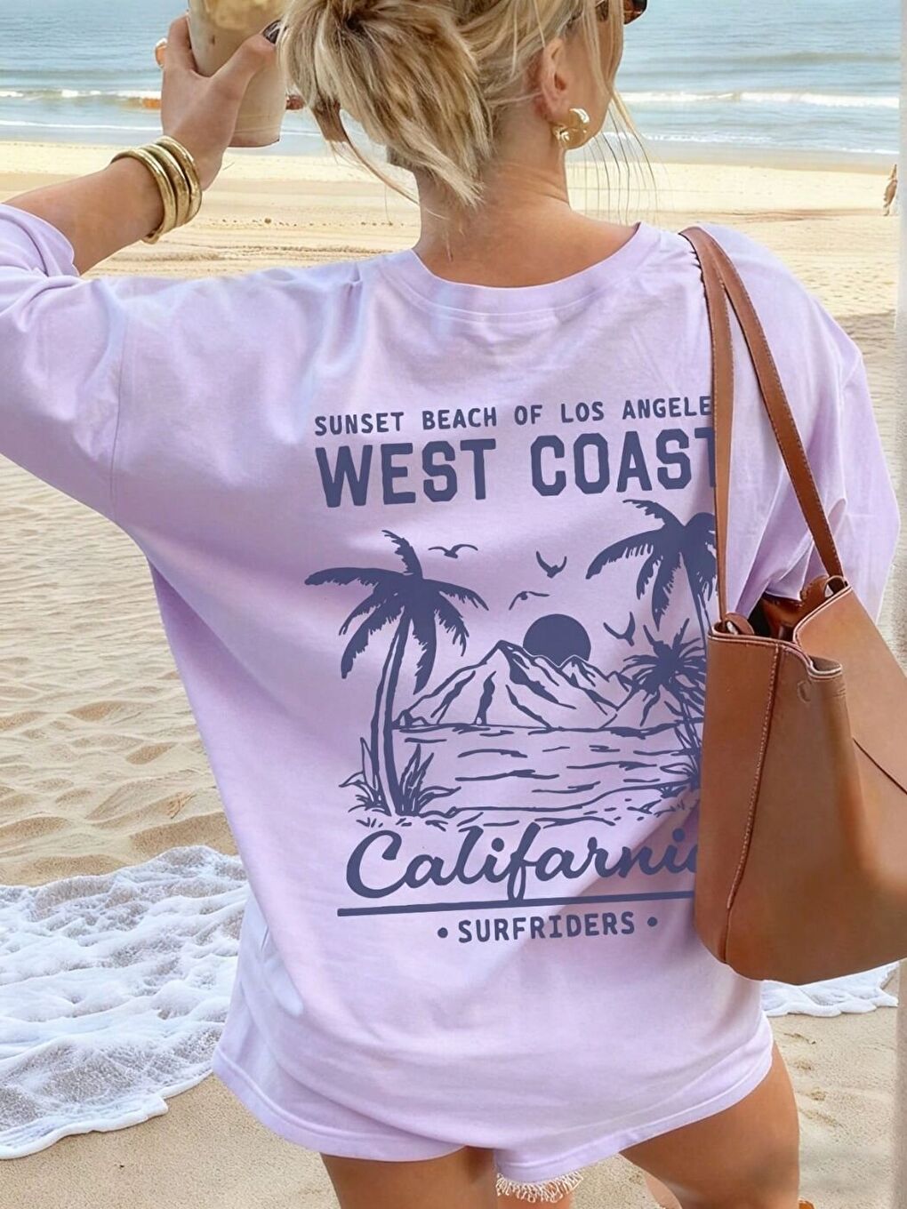 Kadın Lila  West Coast Calif Baskı Regular Fit Tişört-1
