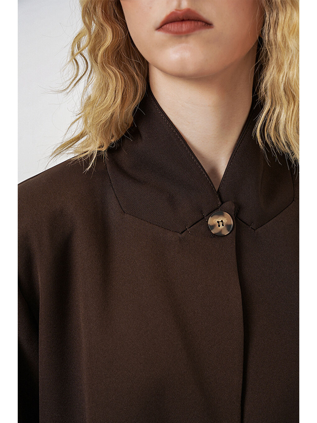 Kadın Tek Düğmeli Oversize Blazer Ceket 0749 - Kahverengi-4