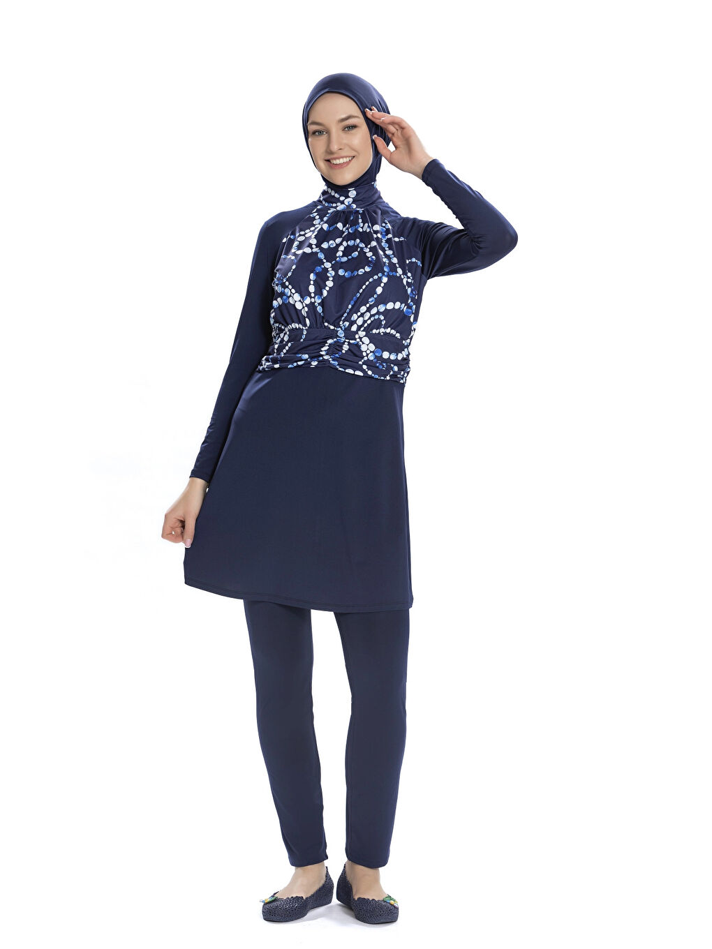 Kadın Lacivert Beyaz Desenli Uzun Kollu Tam Kapalı Tesettür Mayo HZL25S-AR259/02