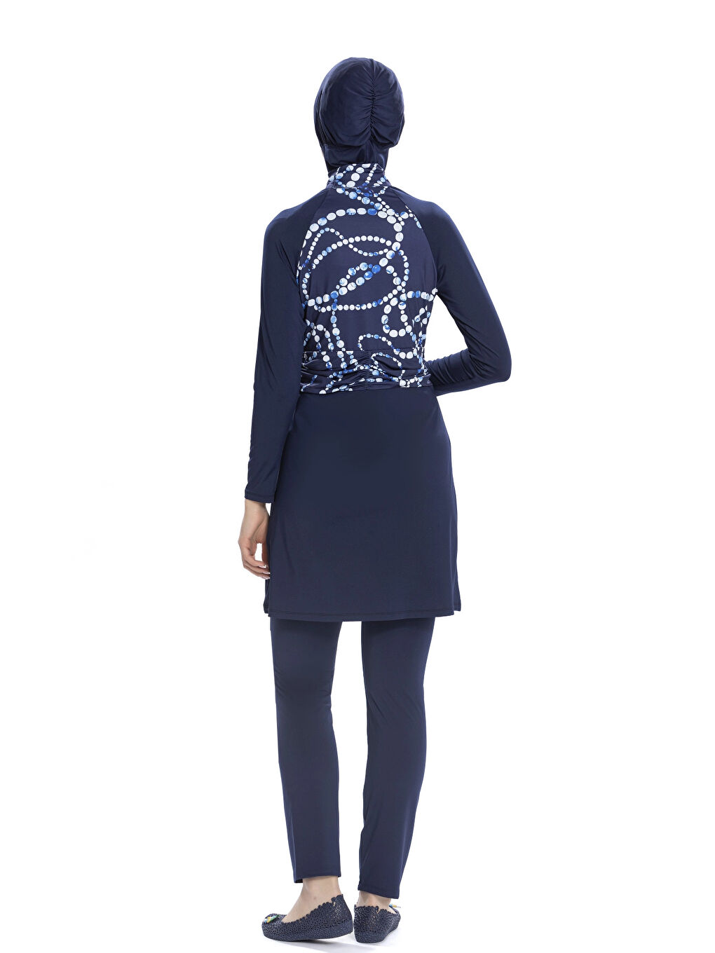Kadın Lacivert Beyaz Desenli Uzun Kollu Tam Kapalı Tesettür Mayo HZL25S-AR259/02-1