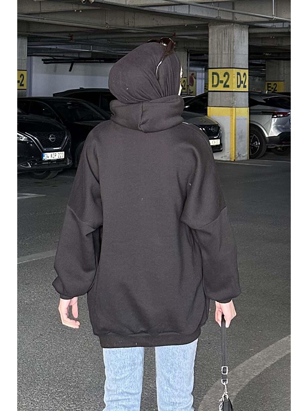 Üç İplik Kanguru Cep Sweatshirt Siyah-3